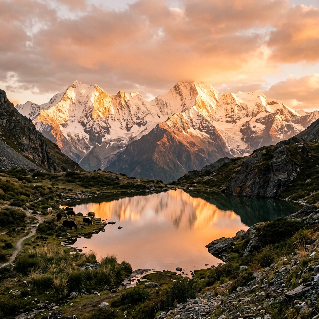 西部日落与雪山